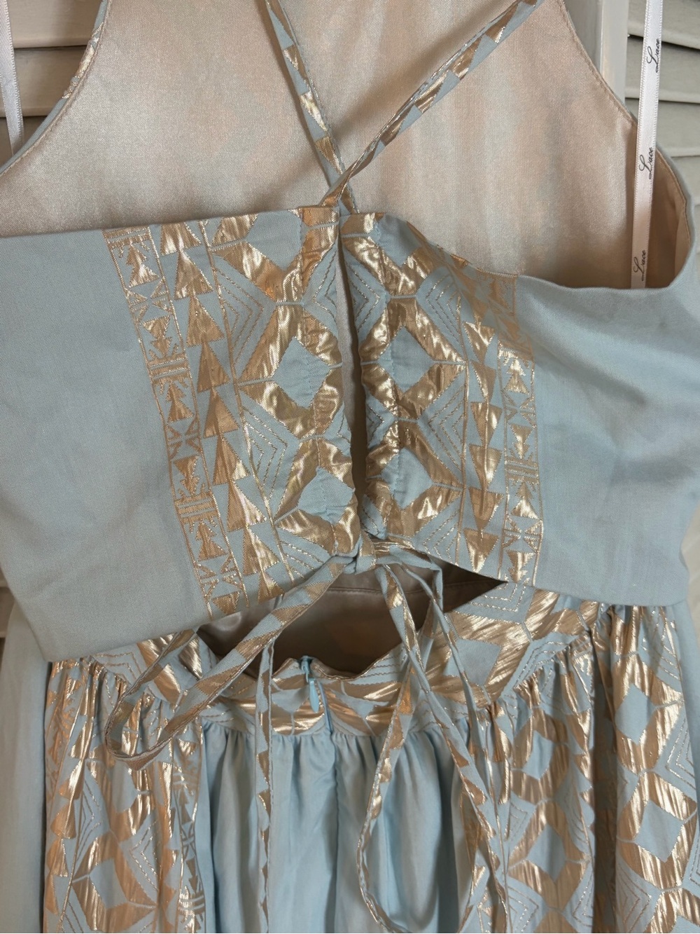 Halter Maxi Dress in Light Blue with Gold Accents - Picture 3 of 6
